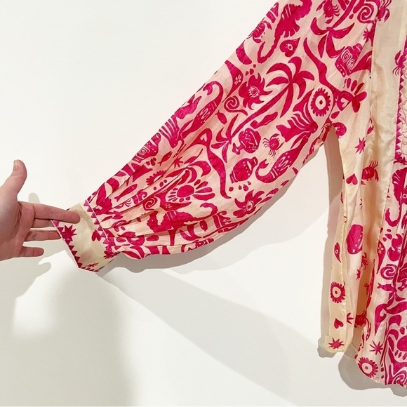 NWT Alemais Esmerelda 100% Silk Eye Printed Fuchsia Pink Button Up Blouse US 0 - Picture 11 of 15